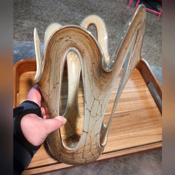 Vintage Makora Krosno open handkerchief unique beautiful blown glass vase decor - Picture 8 of 16